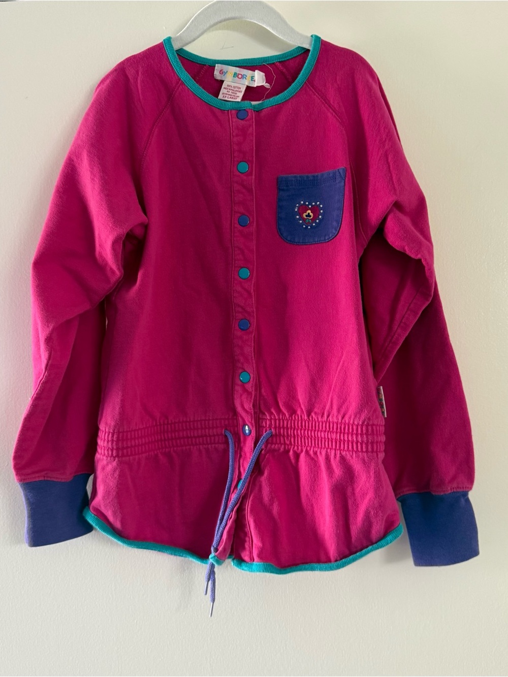 Vintage rainbow tag Gymboree Raspberry snap closure Top with Teal Trim